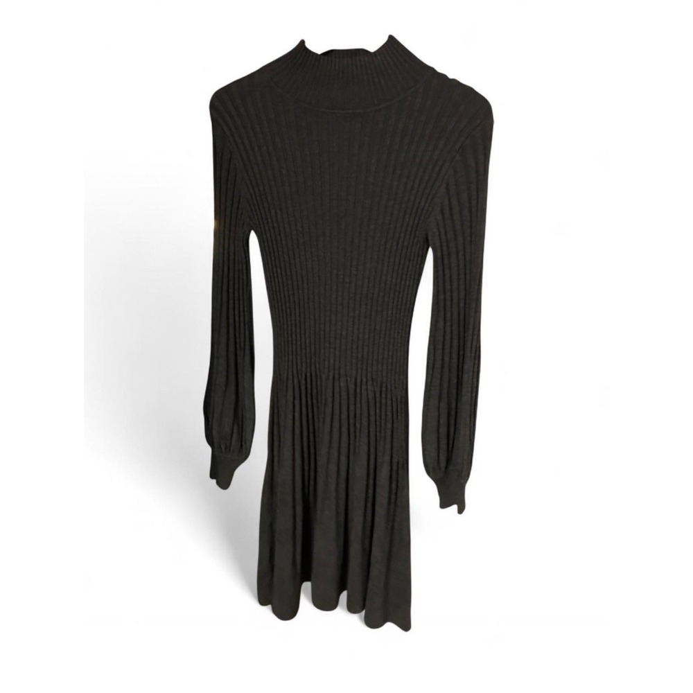 Max Studio Charcoal Gray Ribbed Knit Sweater Dress Size Small Long Sleeve Fit